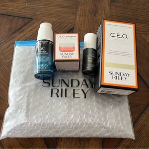Sunday Riley set A+ retinoid, ceo afterglow, ceo 15% vitamin c, and autocorrect